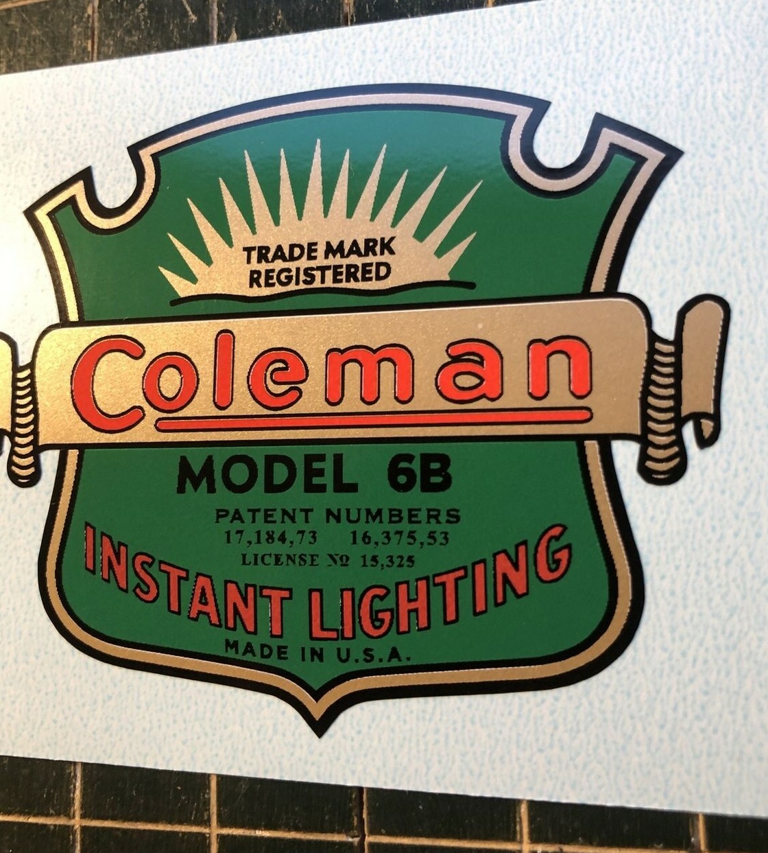 Coleman Instant Lighting Decal For 6B Stove Vinyl Easy To Install