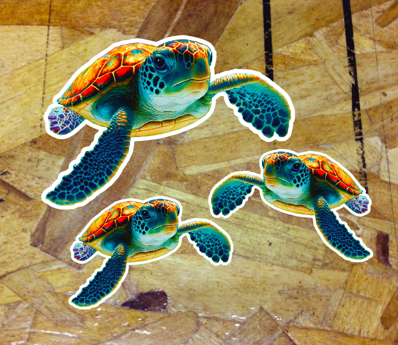Cute Sea Turtle Turtles Ocean Beach Outdoor Vinyl Decal Sticker Set – 4″ 3 for1