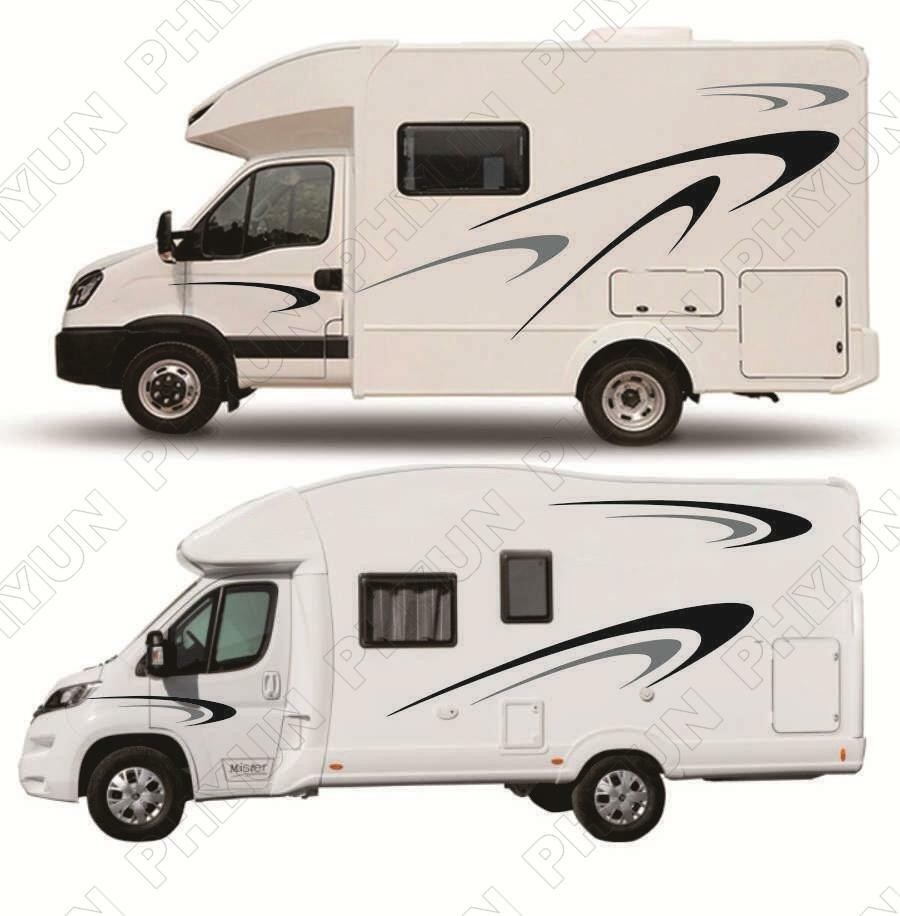 Car RV Camper Trailer Body Side Decor Stickers Vinyl Graphics Decal Black + Gray