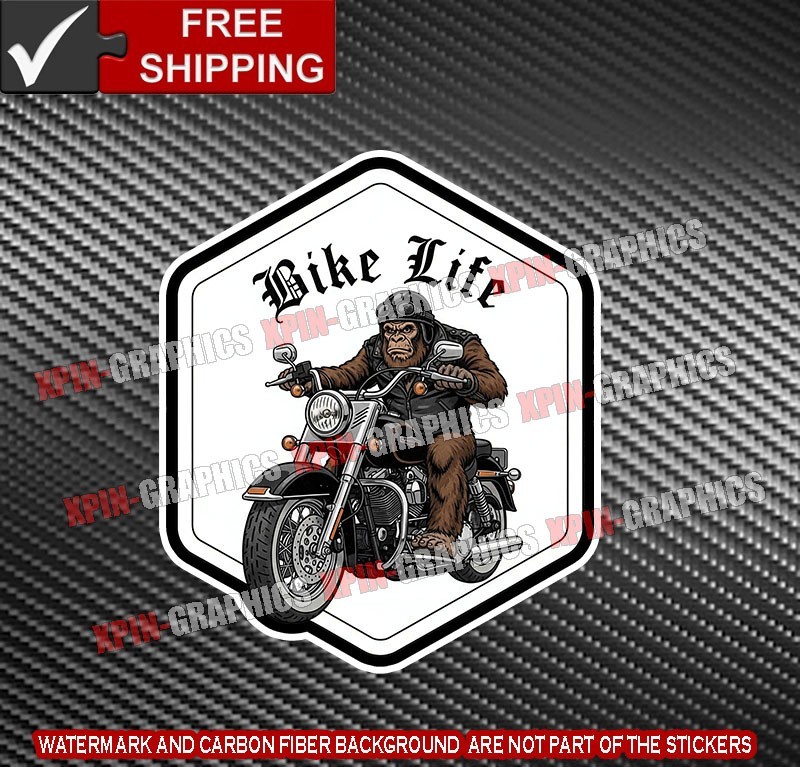 Bike Life Bigfoot Sasquatch Funny Biker Motorcycle Vinyl Decal Sticker A