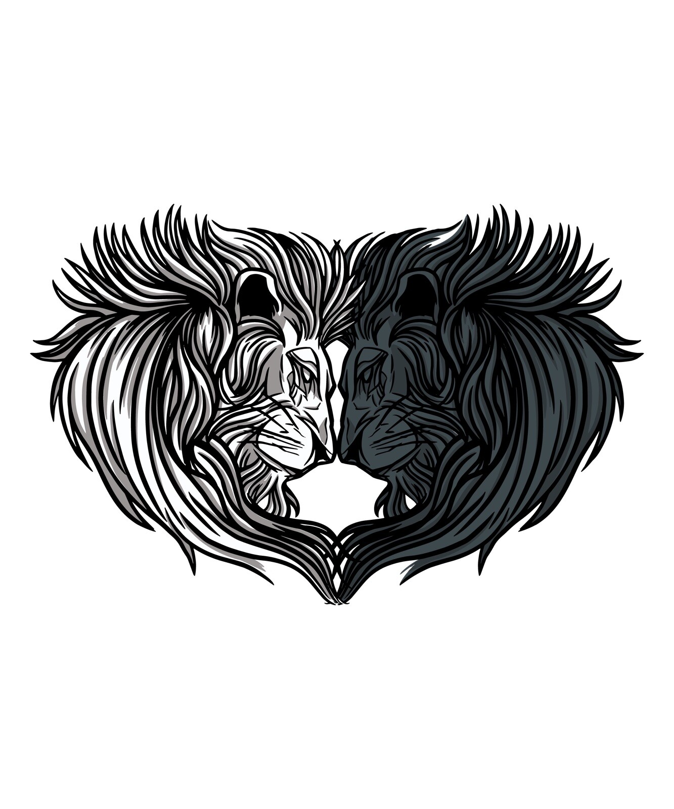 3” Cool Black And White Lion Heart Sticker Tattoo Head King Yin Yang Good Evil