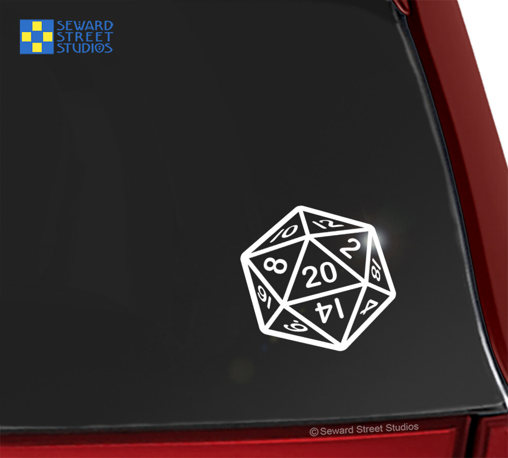 20 Sided Die Car Window Vinyl Decal, D20 Gaming Dice Laptop Sticker #114