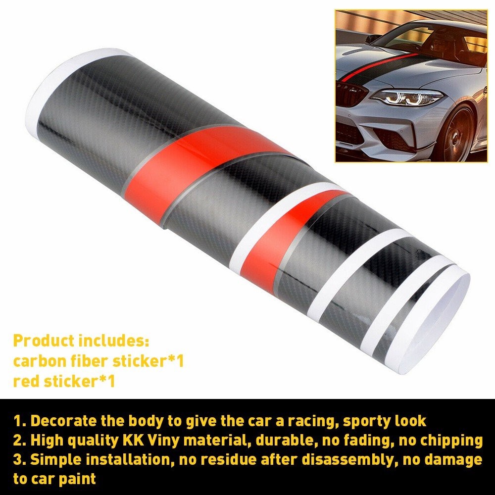 Universal Car Rally Racing Stripes Front Hood 5D Carbon Fiber Decal Wrap Sticker