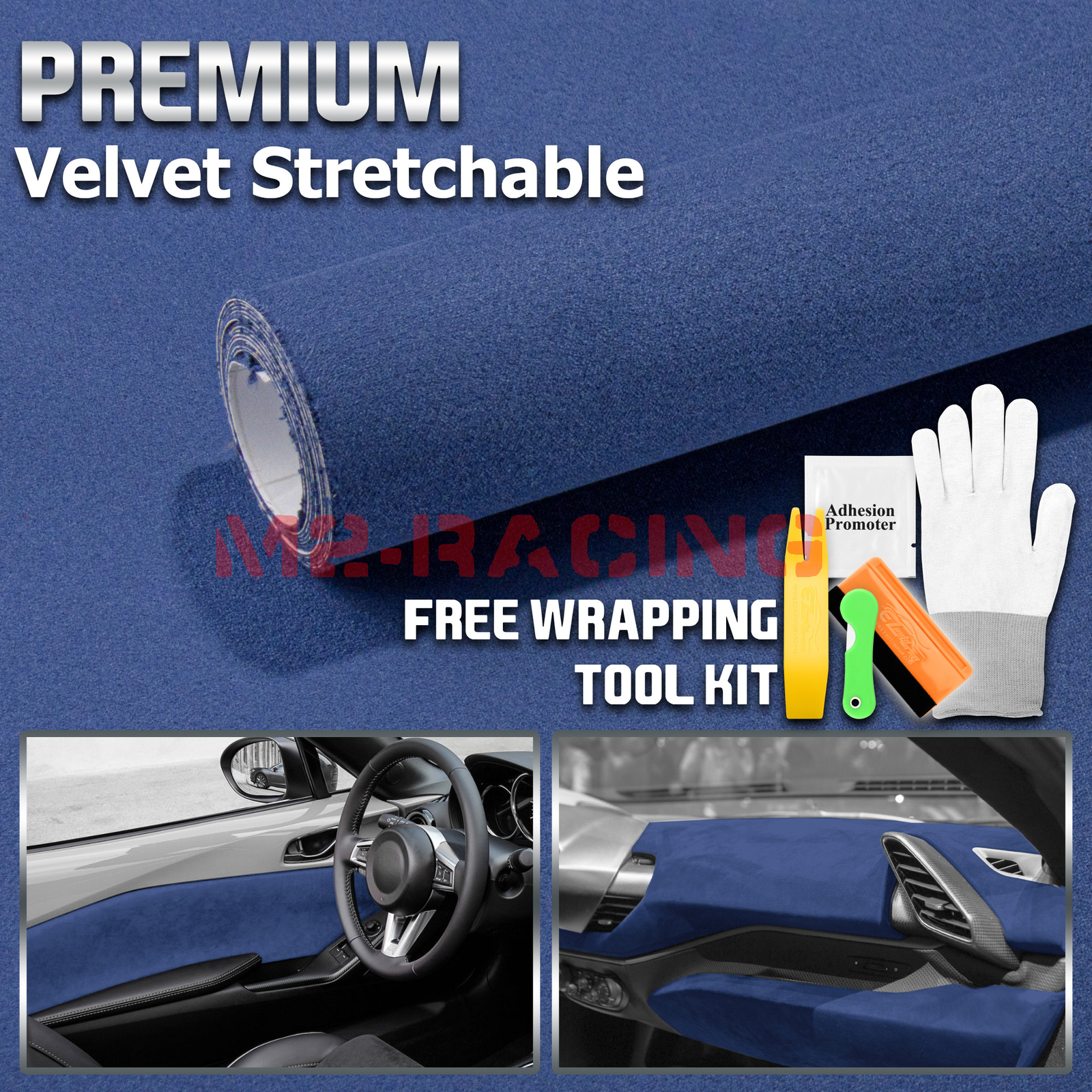 Velvet Stretchable Royal Blue Suede Textured Car Vinyl Wrap Sticker Decal Sheet