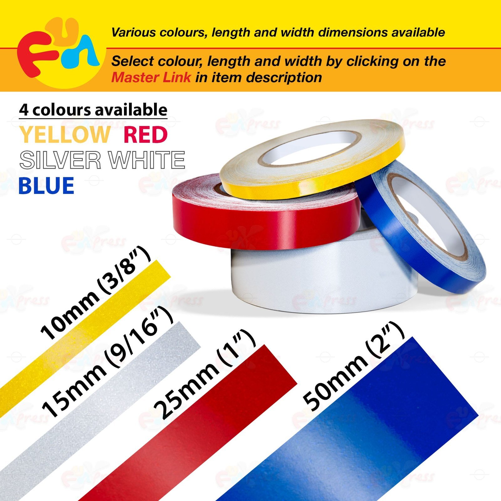 3/8″ 9/16″ 1″ 2″ Waterproof REFLECTIVE Adhesive 3M Vinyl Tape Decal SILVER WHITE