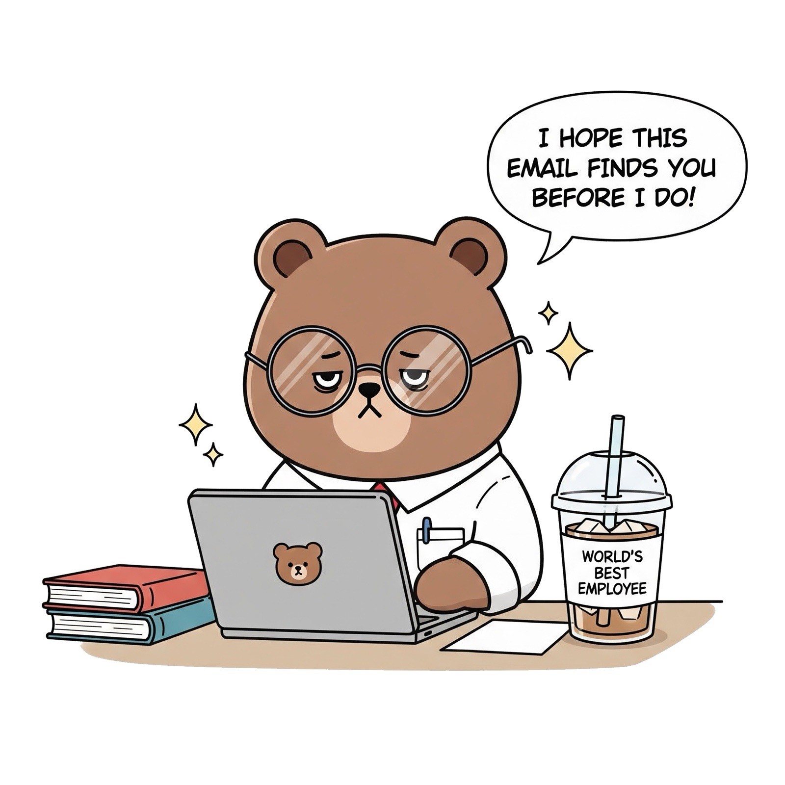 Funny Animal Quotes Sticker (3 Inch) Bear Working At A Desk Email Best Employee!