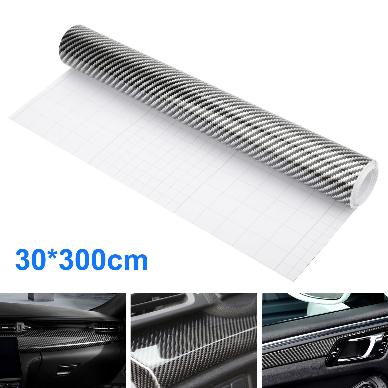 30x300cm 2D Glossy Black Carbon Fiber Vinyl Wrap Car Interior & Exterior Sticker