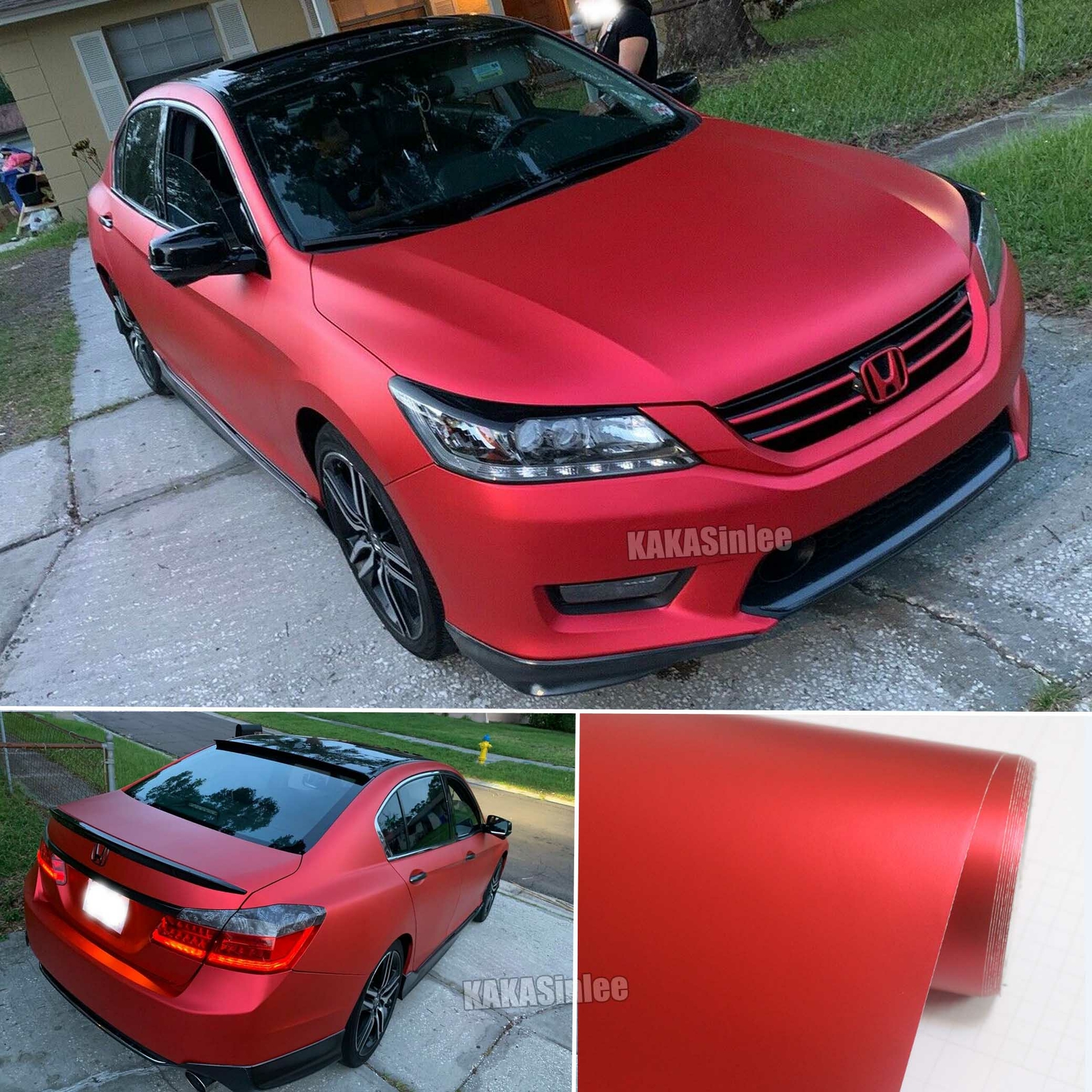 50FT Whole Car Wrap Satin Matte Chrome Metal Vinyl Sticker Decal Flexible Red US