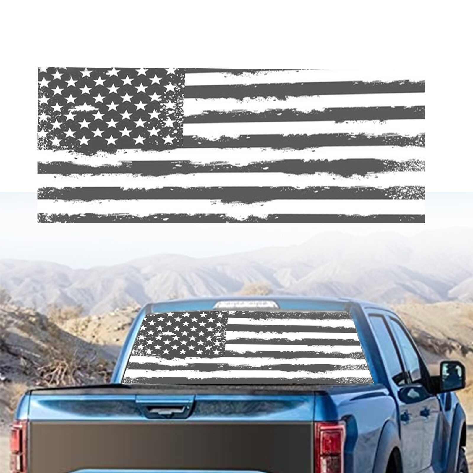 Rear Back Window American Flag Decal Sticker 65″ x 17/19” for Truck SUV Pickup