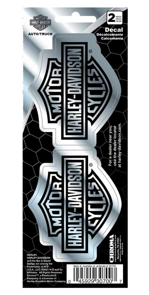Harley-Davidson® Chrome Bar & Shield Decals – 3″ Wide x 2.5″ Tall – 2 Decals