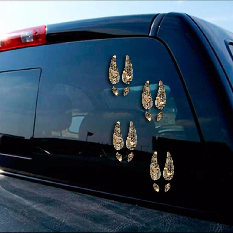 Deer Hunting Foot Prints Sticker Archery Camouflage Window Decal Set 4 Tracks