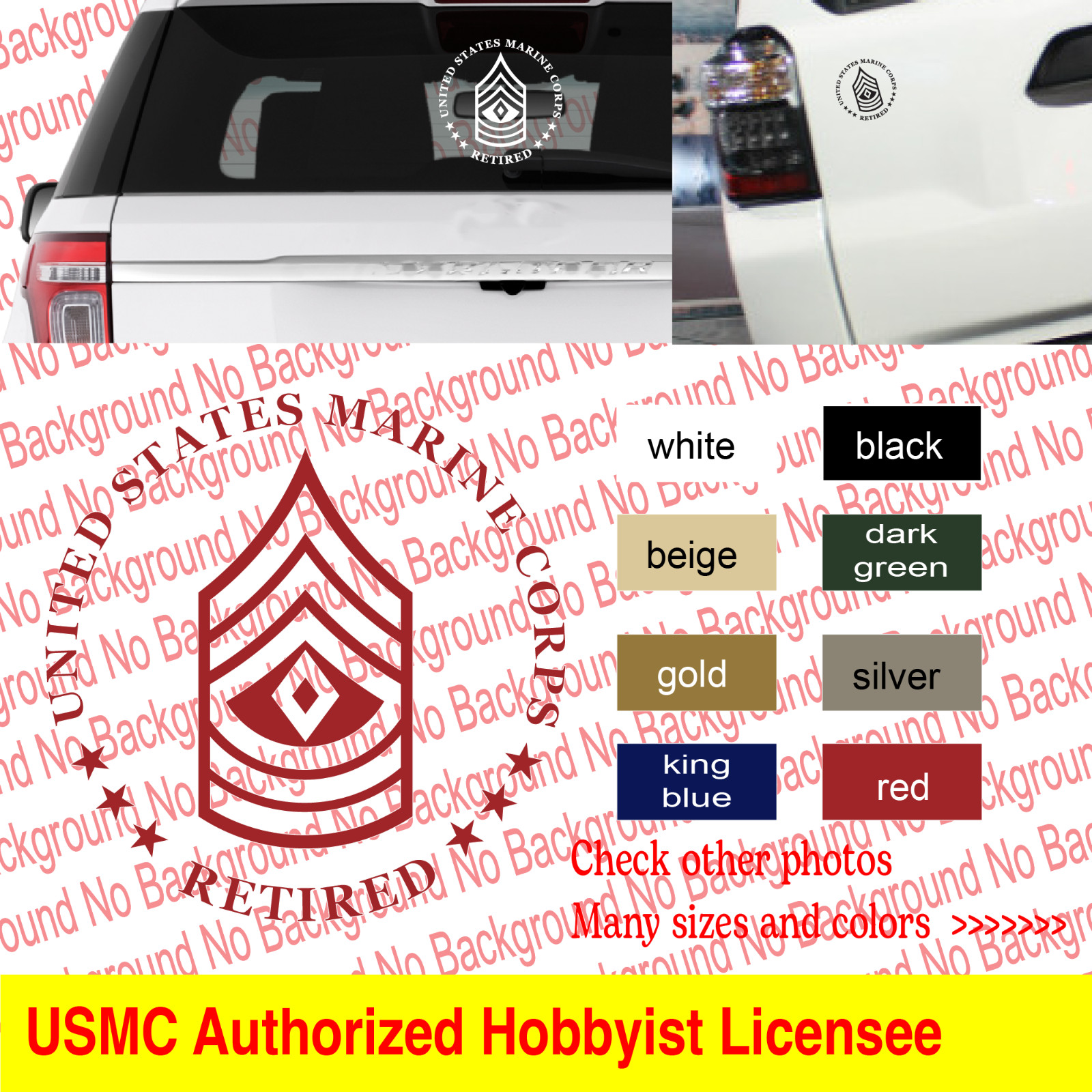USMC First SERGEANT 1st SGT E8 RETIRED Vinyl Decal Die Cut Sticker RANK AY91R