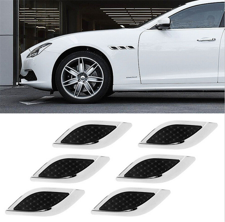 Sticker Fake Air Vent Trim 3D Chrome Metal Fit For Car Fender Hood Intake Decor