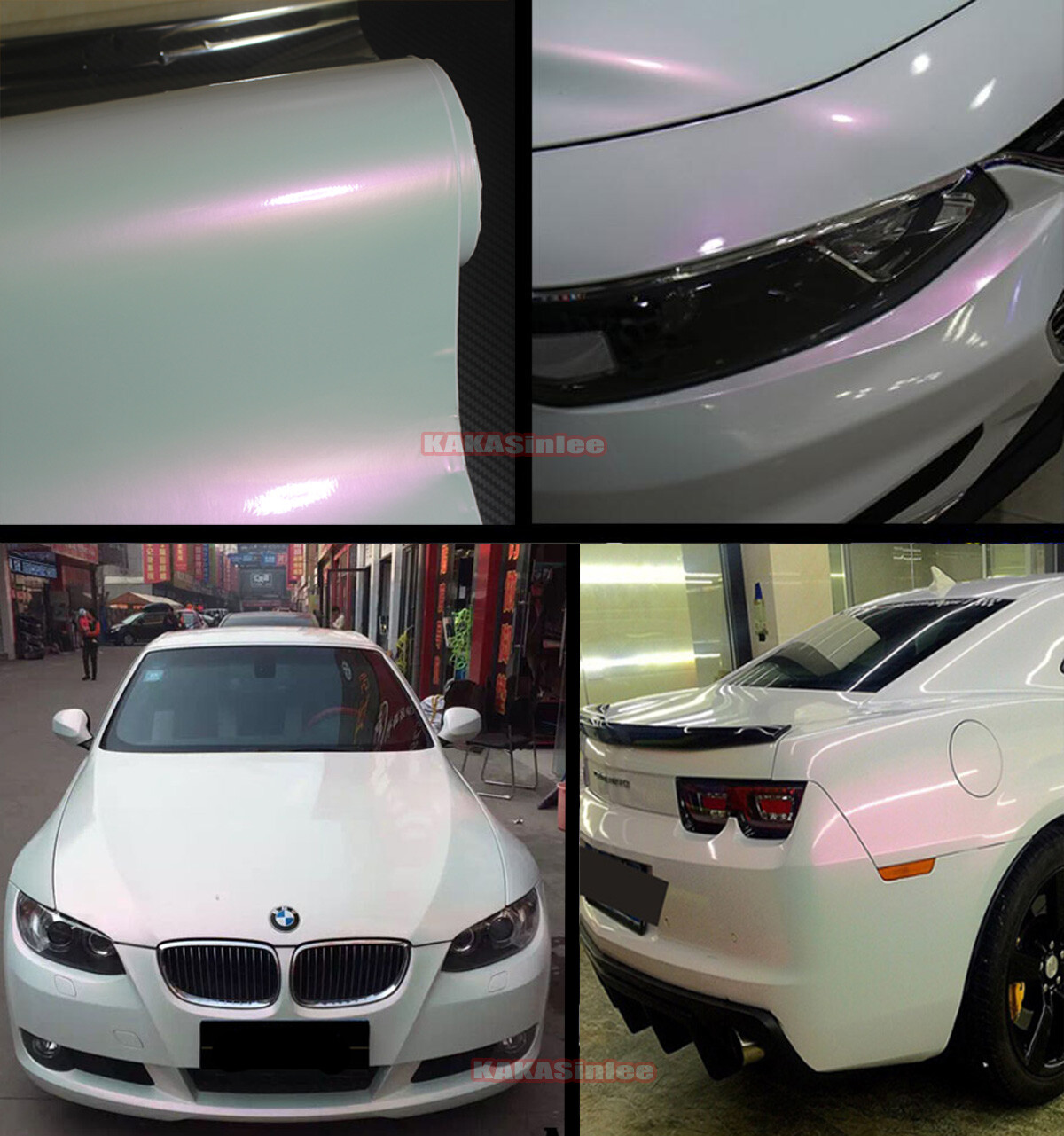 50FT Flat White / Pink Red Pearl Chameleon Chrome Vinyl Wrap Car Sticker HDUS