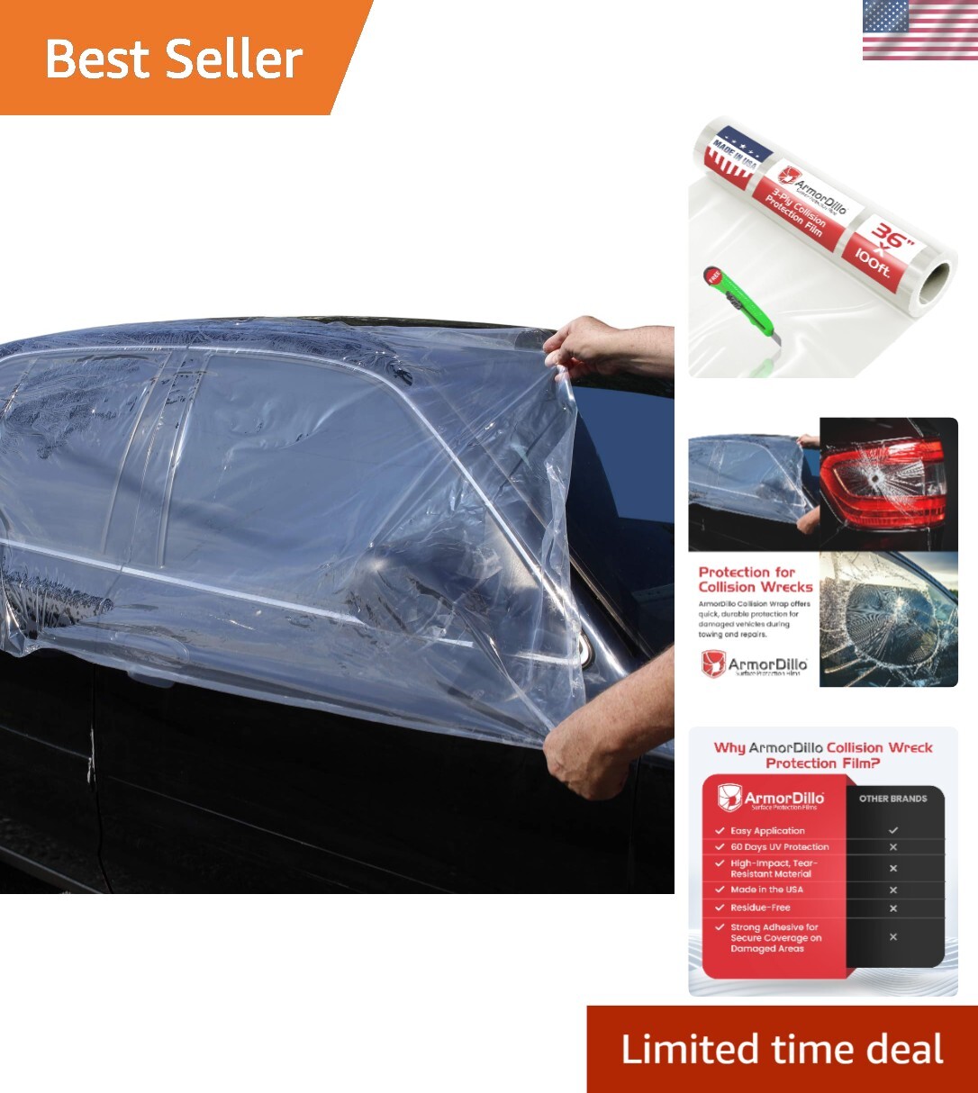 Versatile 36″x100ft Car Collision Wrap – High-Tack, Residue-Free Protection