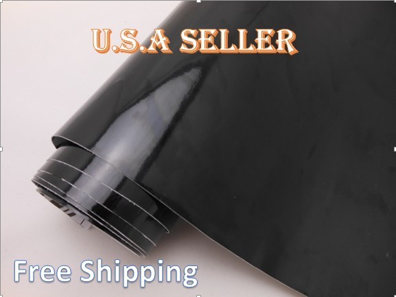 4′ x 5′ Feet Gloss BLACK Vinyl Wrap Sticker Decal Sheet With Bubble Air Release