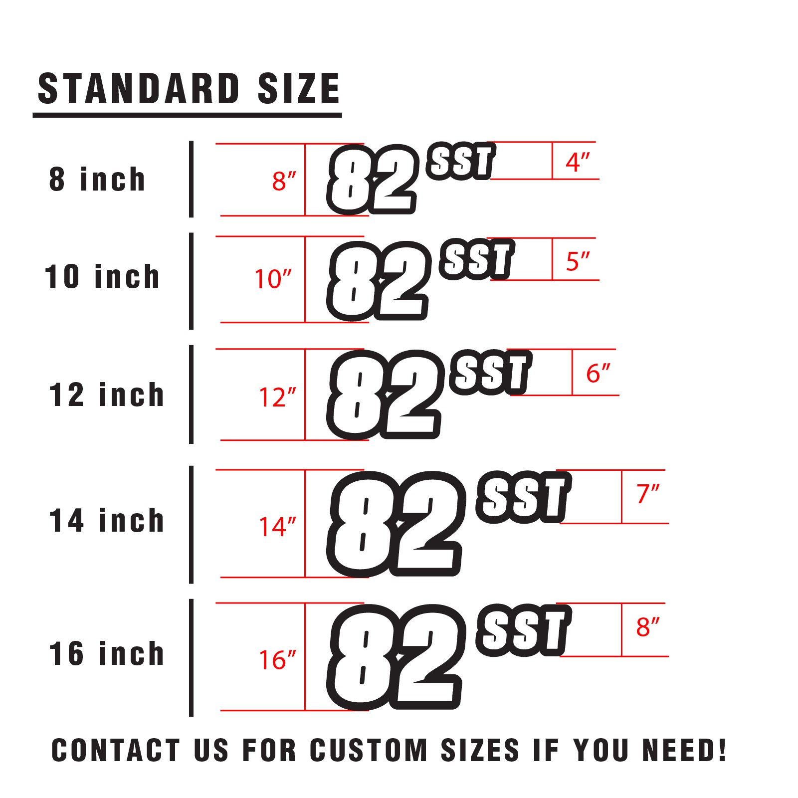 Custom Autocross Number Class Sticker Glossy x2 8,10,12-16 inch – Black Outline