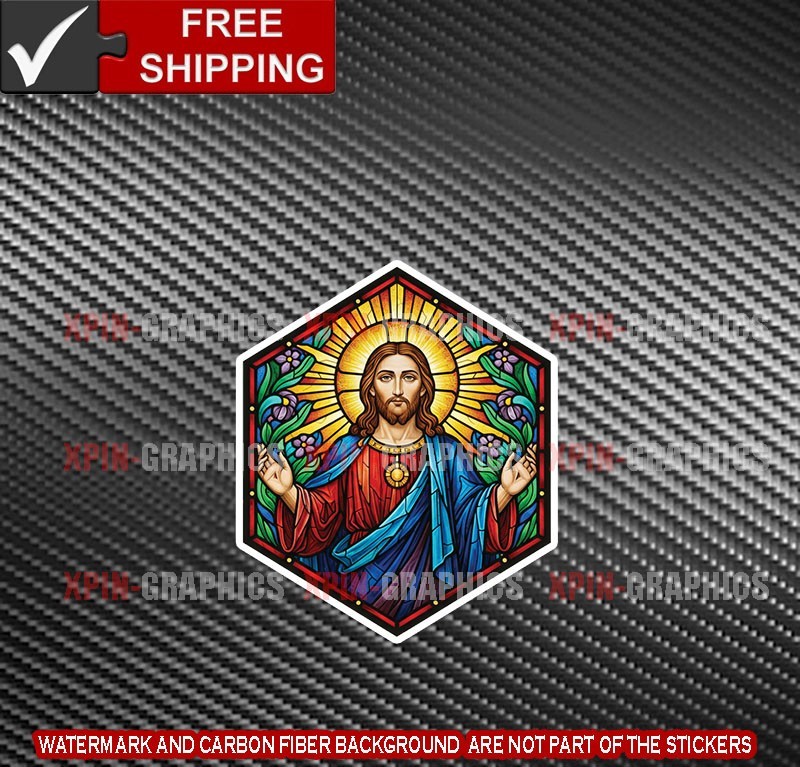 Jesus Faux Stained Glass Vinyl Decal Sticker Lord Christianity Christ A