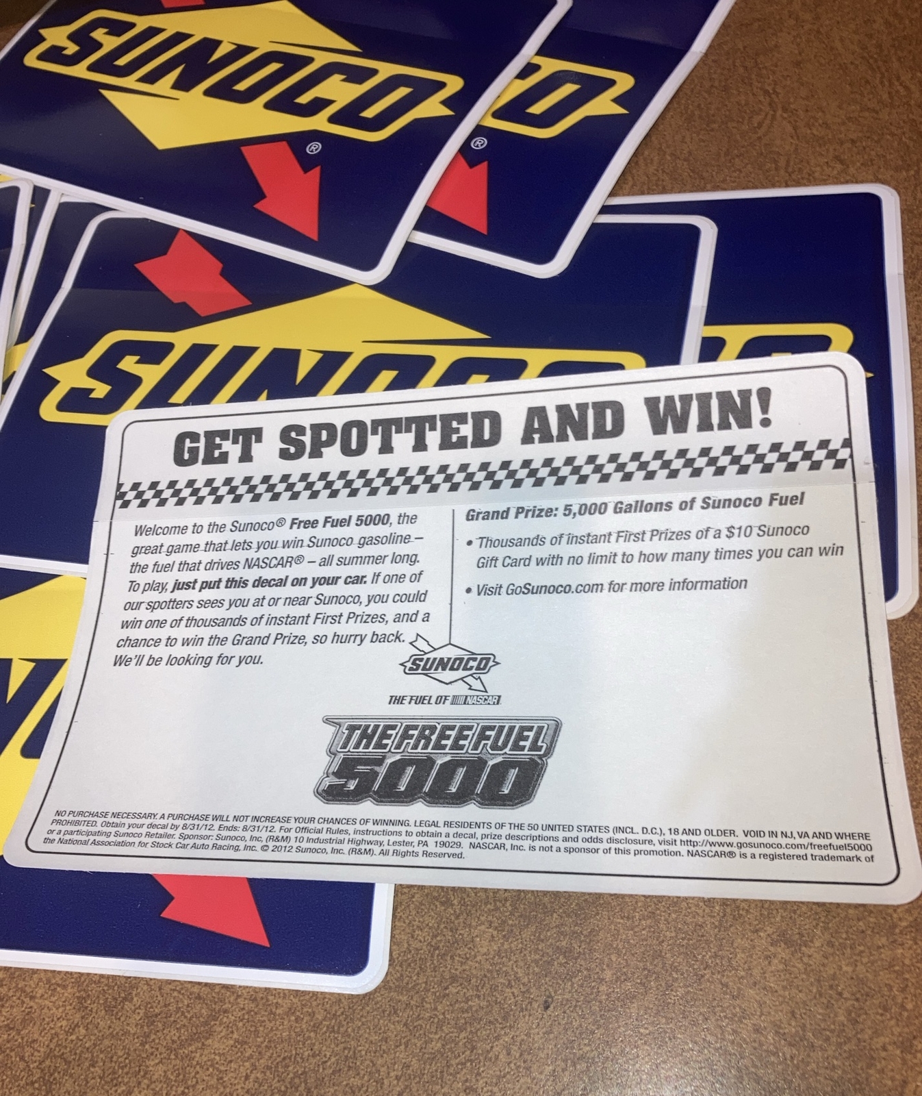 LOT OF 10 SUNOCO STICKERS DECALS NASCAR RACING THE FREE FUEL 5000 GAME 4.5”X7″