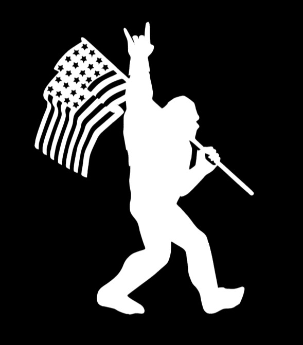 Sasquatch Bigfoot Rock On Flag Funny DieCut Vinyl Window Decal Sticker Car Truck
