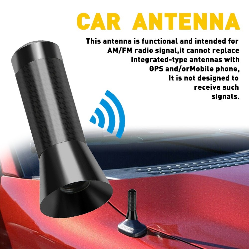 1/2Set 1.4″ CARBON FIBER CAR AM/FM RADIO SHORT ANTENNA STUBBY SCREW ALUMINUM BLA