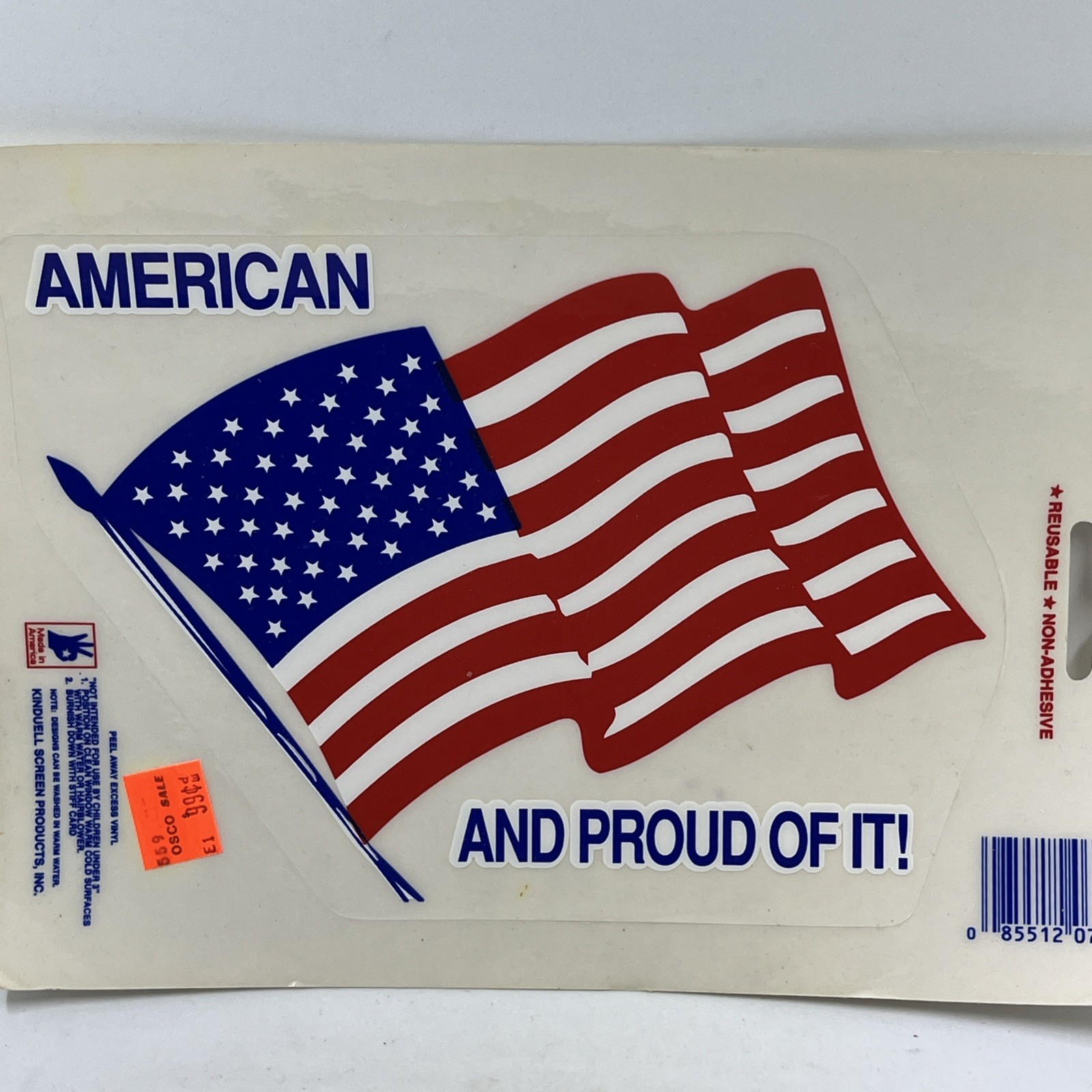 Presto Flag Car Decal Static Cling Window American Proud Of It NOS Vintage 2 PK