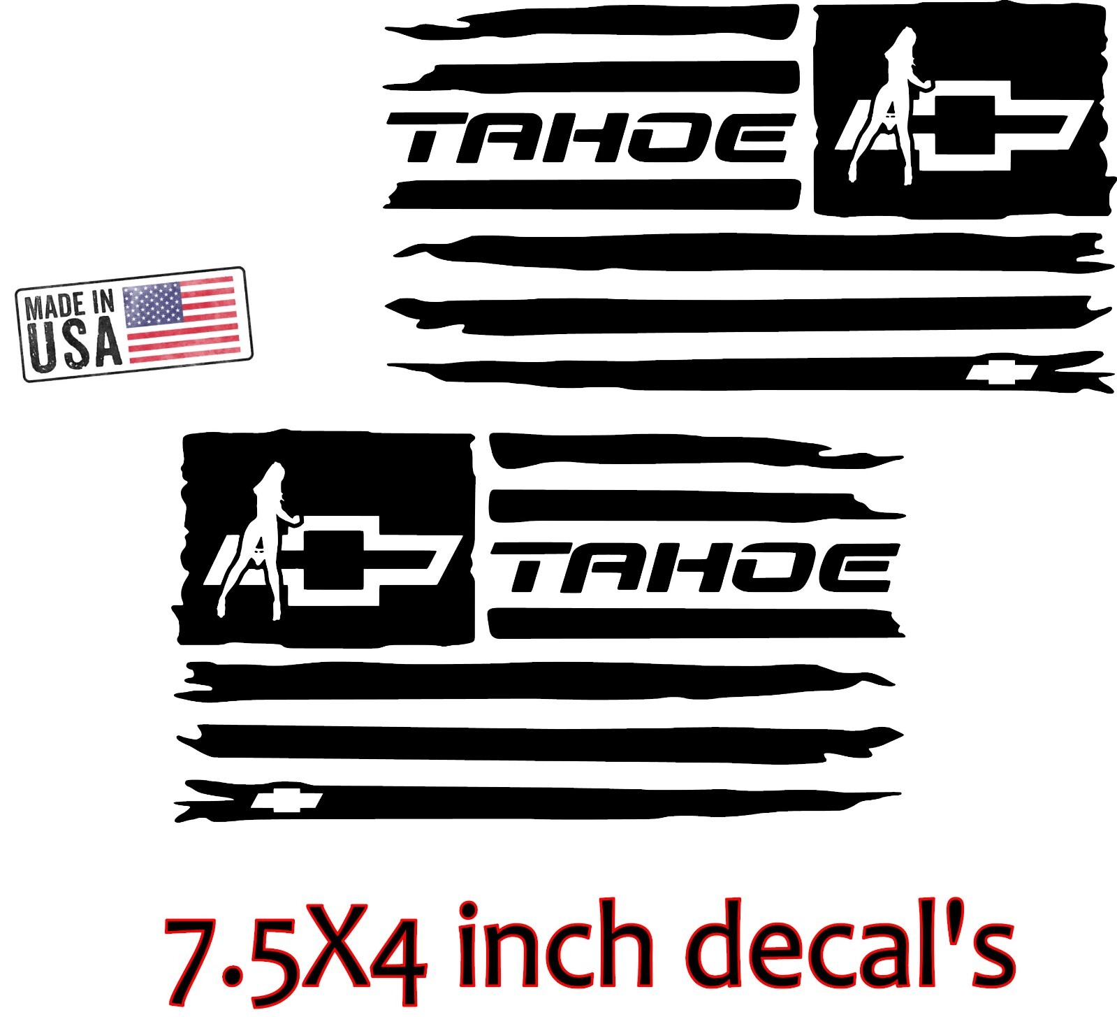 Set of 2 TAHOE Flag Vinyl Stickers Mirrored LEFT & RIGHT for chevy TAHOE LTZ 5.3