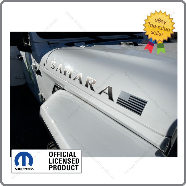 (2x) Jeep JK SAHARA USA FLAG Hood Decals Stickers Graphics Black Silver UV1F7
