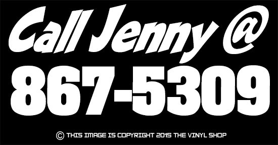 12 inch “Call Jenny @ 867-5309” Funny Decal sticker,For Hot Rods,MTV