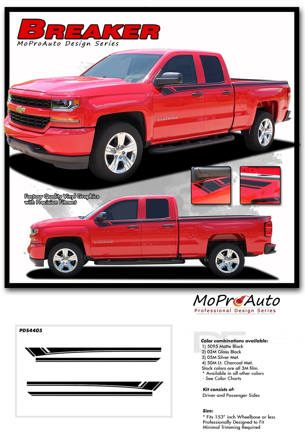 2016-2018 Silverado Upper Side Door Stripe BREAKER Vinyl Graphic Decal Stripe