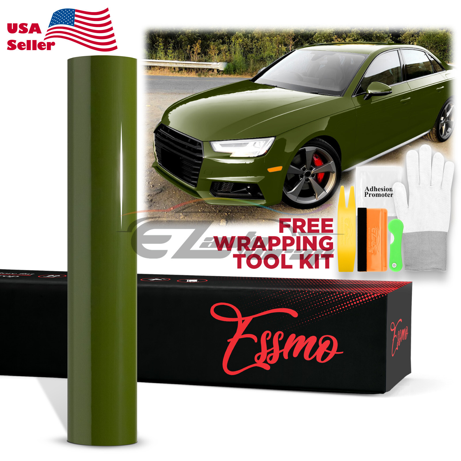 ESSMO PET Super Gloss Combat Green Car Vehicle Vinyl Wrap Decal Gloss Like Paint