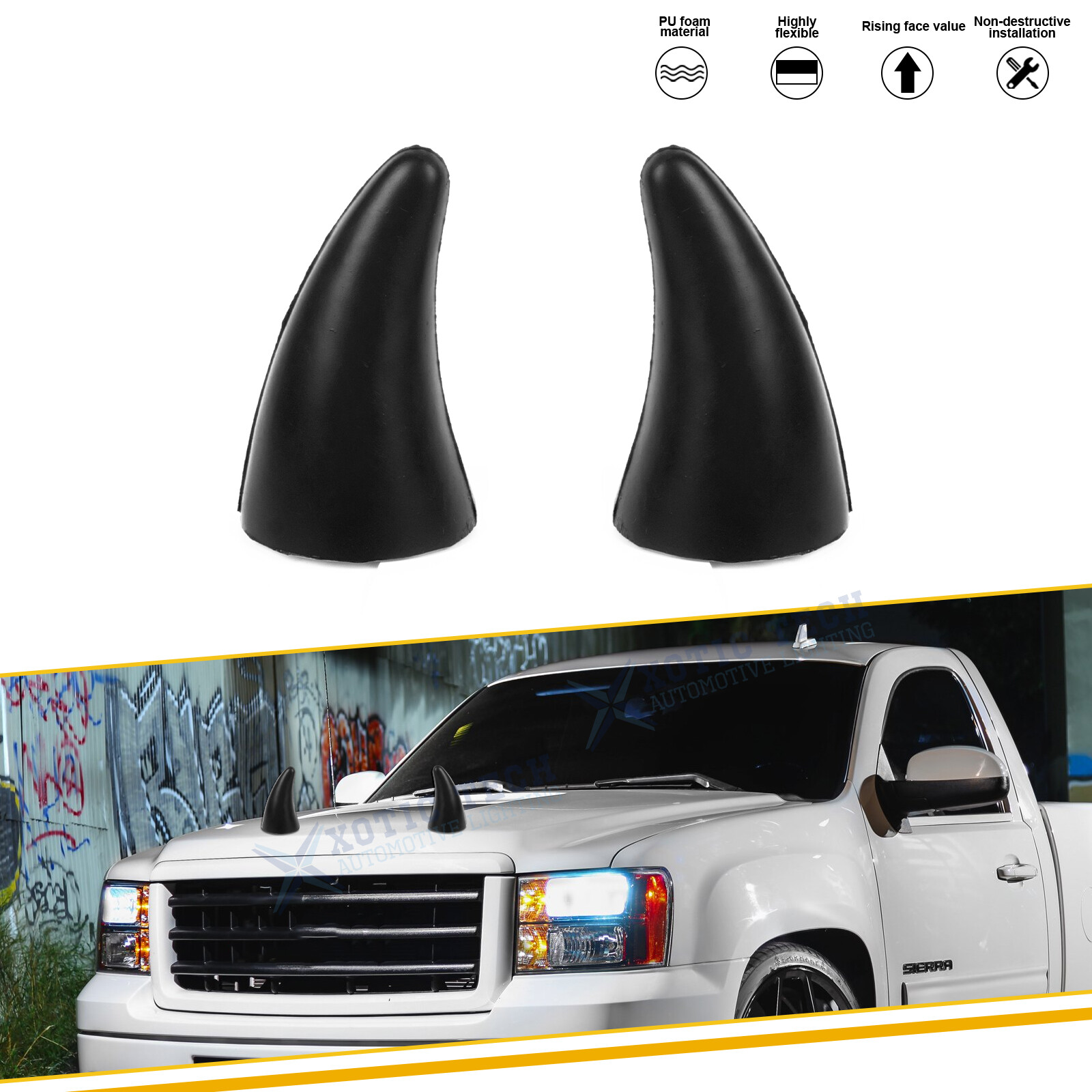 JDM Front Rear Bumper Devil Bull Horn Ornament Decoration For GMC Sierra Terrain