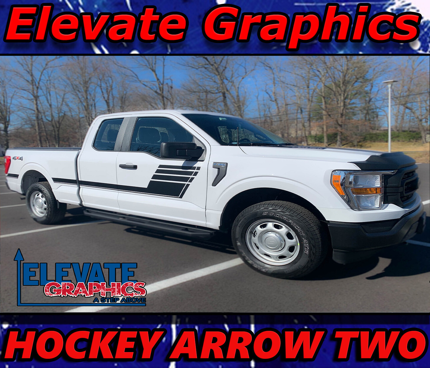 For Ford F150 Side Hockey Arrow Two Stripes Vinyl Graphics 3M Decals 2021-2023