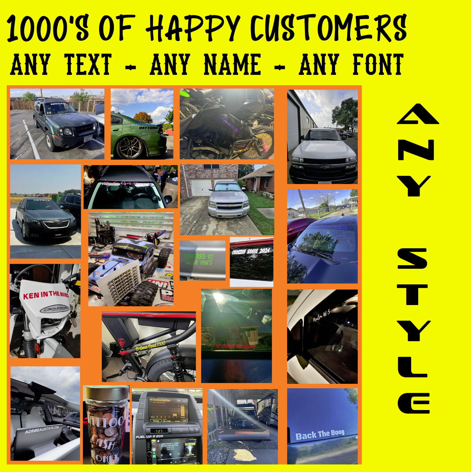 Custom Decal ANY TEXT Decal Sticker for Cars, Trucks, Bikes, SUV (8)