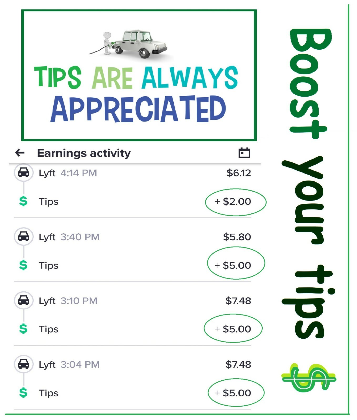 Gratuity Sticker ,Tips are always appreciated, Ride share,Tip sticker ,Tips jar