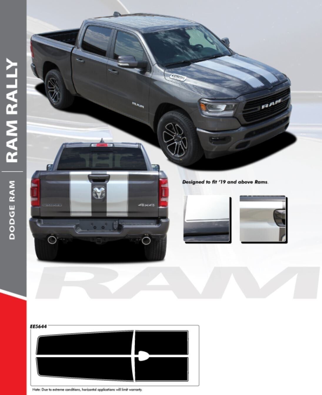 Fits 2019-2024 Dodge Ram Rally Stripe Kit