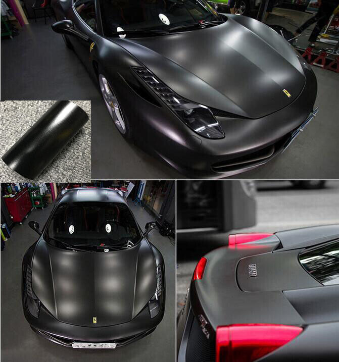 Full Roll 65FT x 5FT Metallic Pearl Satin Matte Vinyl Black Wrap Film Sticker US