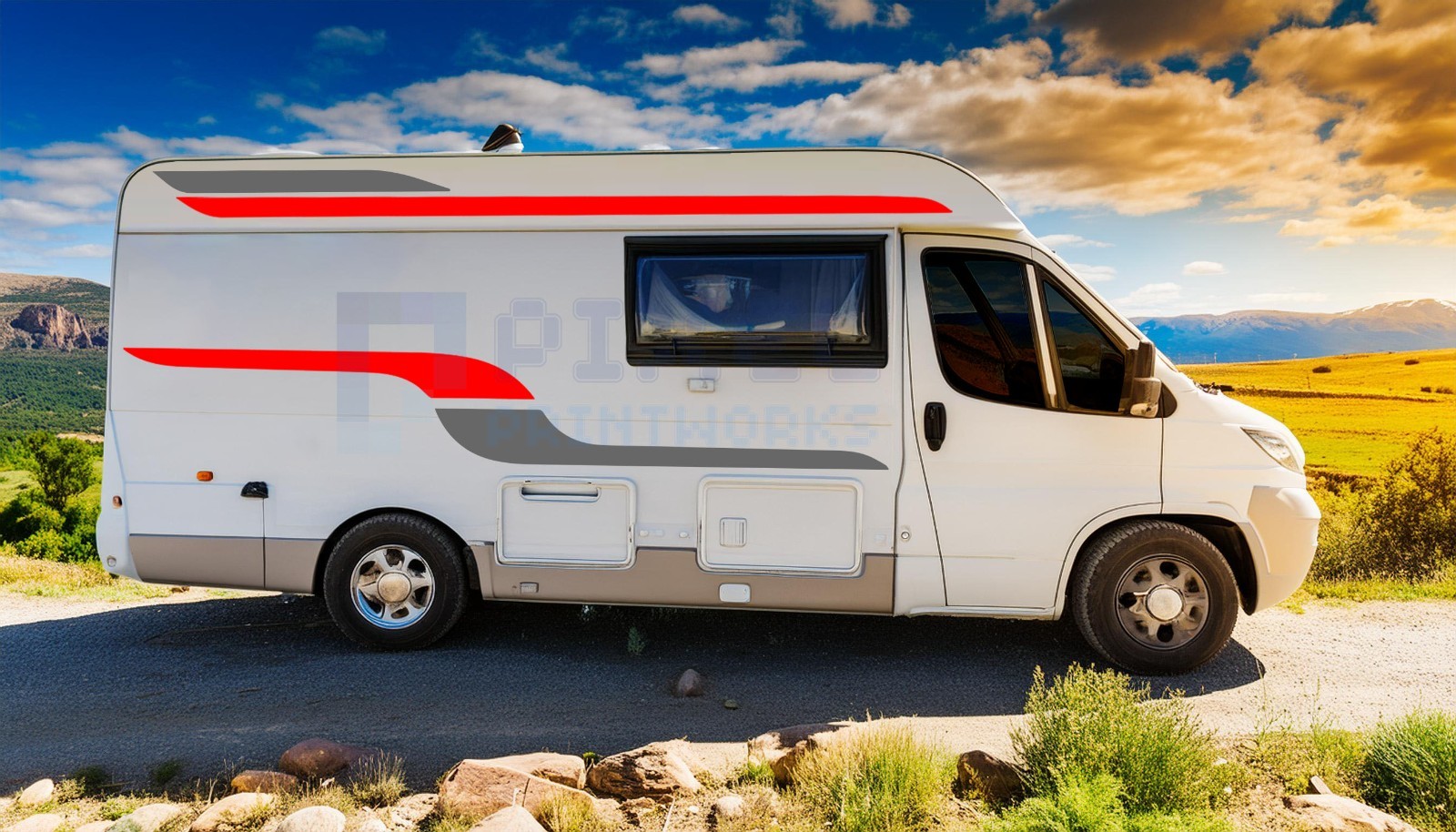 Two-Colour Sleek Side Stripes Graphics Kit – Universal Vinyl Decals for LWB Van