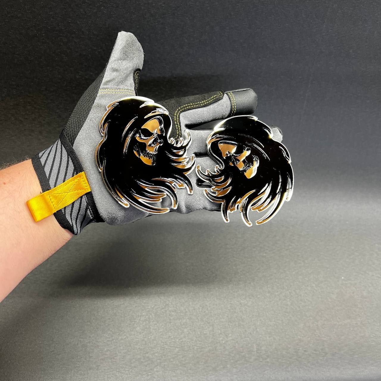 Reaper Death Skull Car Emblem RACING M.Silver – Black 2 Fender BADGES, Angry