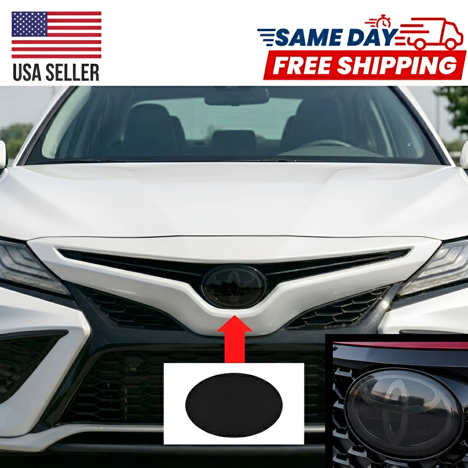 FOR 18-24 TOYOTA CAMRY FRONT EMBLEM DARK SMOKE PRECUT VINYL TINT OVERLAY 2PCS