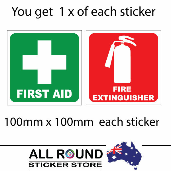 FIRST AID FIRE EXTINGUISHER DECAL STICKER SET WARNING DECALS