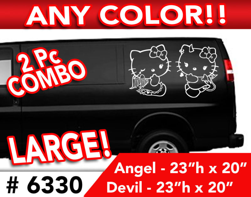 2PCs HELLO KITTY DEVIL & ANGEL DECAL STICKER 23″h x20″w