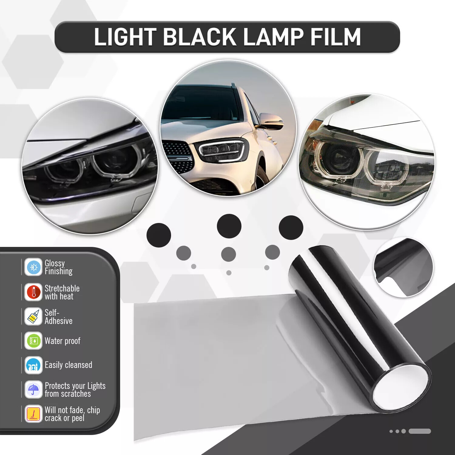 TPU Tint Gloss Clear PPF Protection Film Headlight Tail Light Fog Vinyl Wrap DIY