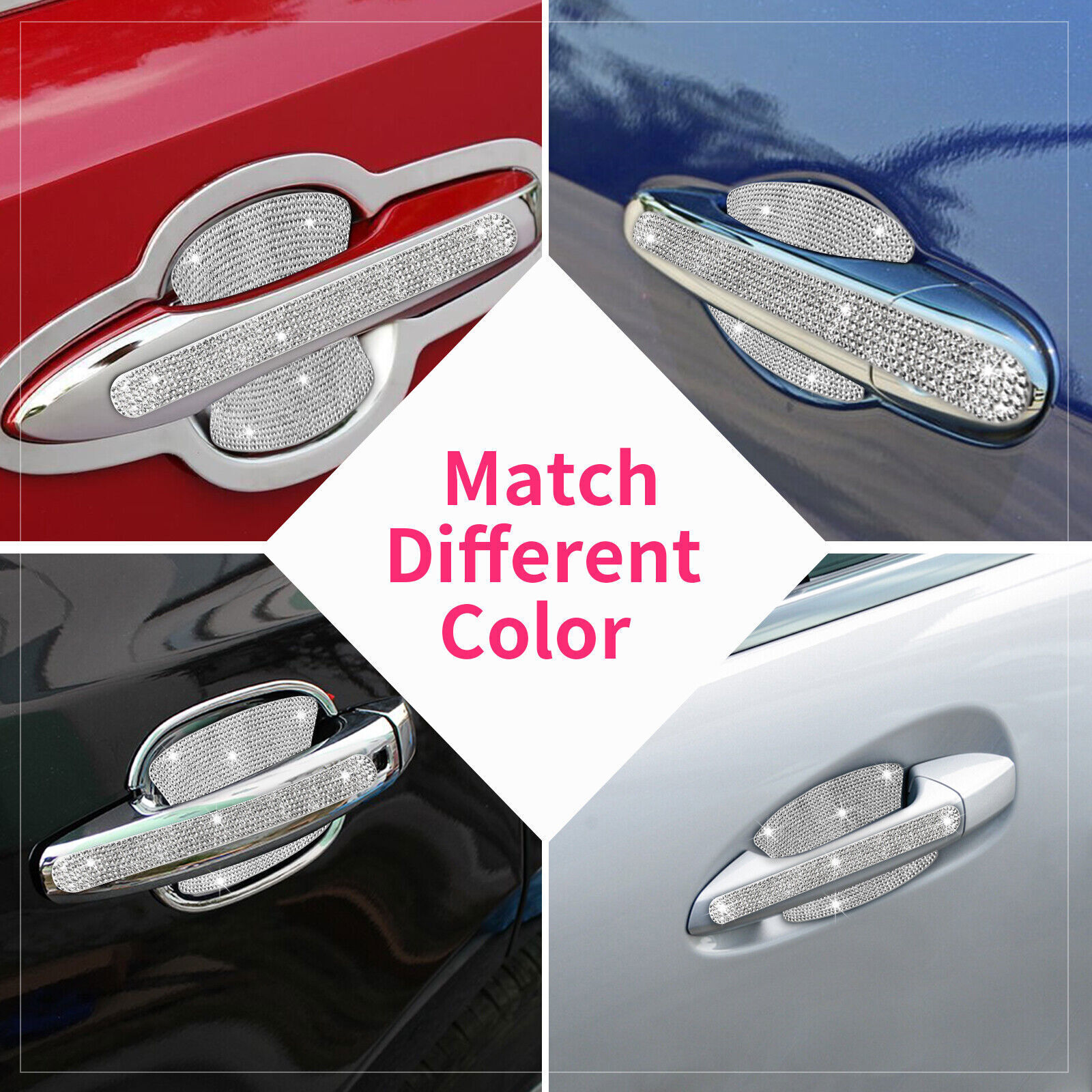 8PCS Diamond Car Door Handle Stickers Protector Bling Rhinestone Car Accessories
