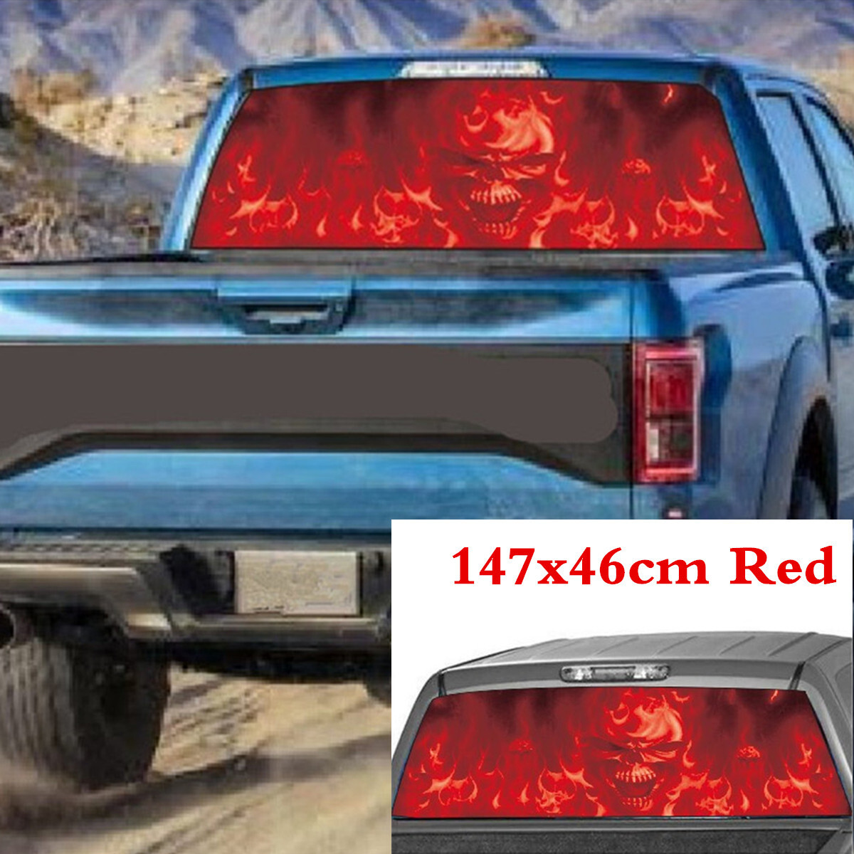 Fit For Dodge Ram 1500 Car Sticker Rear Window Flaming Skull Decal Graphics Trim