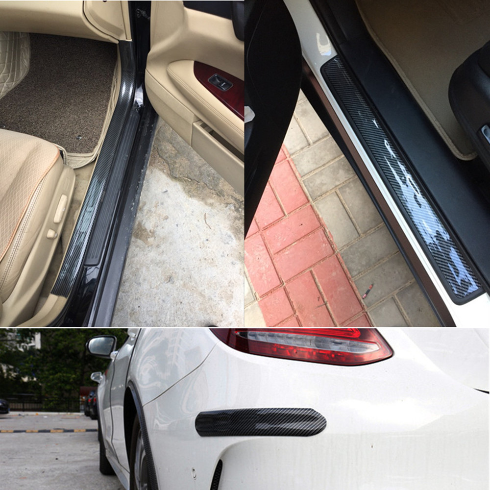 DIY 2m*5cm Car Off-Road 3D Carbon Fiber Color Door Scuff Plate Protector Sticker