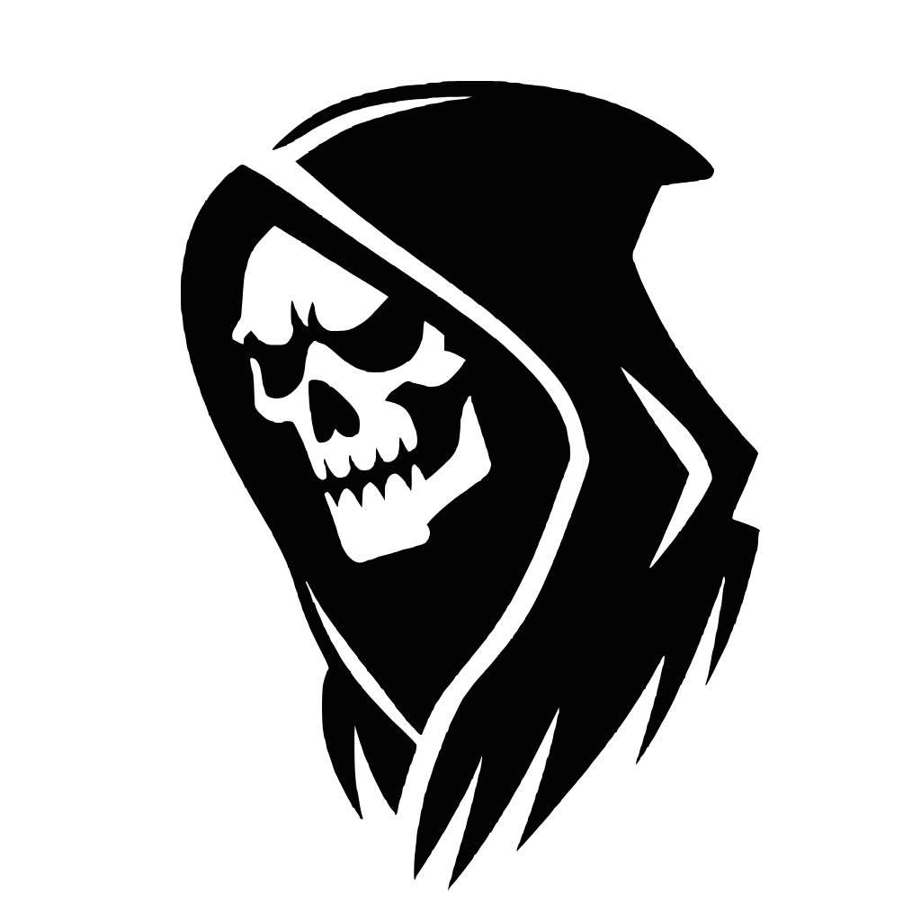 Evil Skull Death Grim Reaper Head Die Cut Vinyl Decal Sticker Left Right or Pair