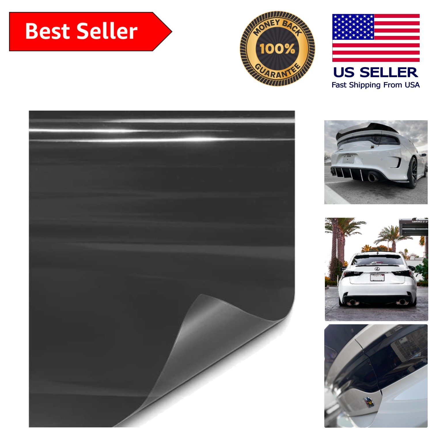 Lightweight Dark Smoke Headlight Taillight Wrap – Custom Fit 16×48″ (2 Rolls)