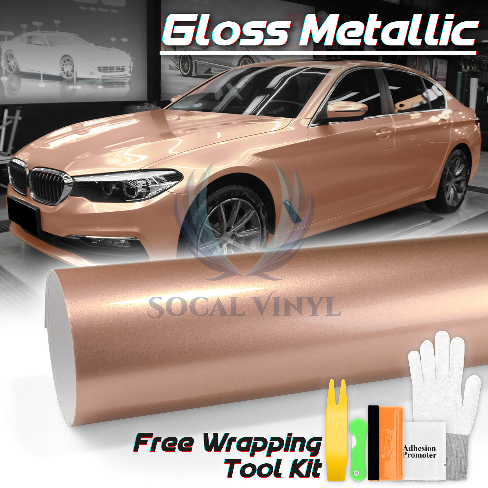 Gloss Metallic Rose Gold Candy Decal Car Vinyl Wrap Film Sticker Sheet Sparkle