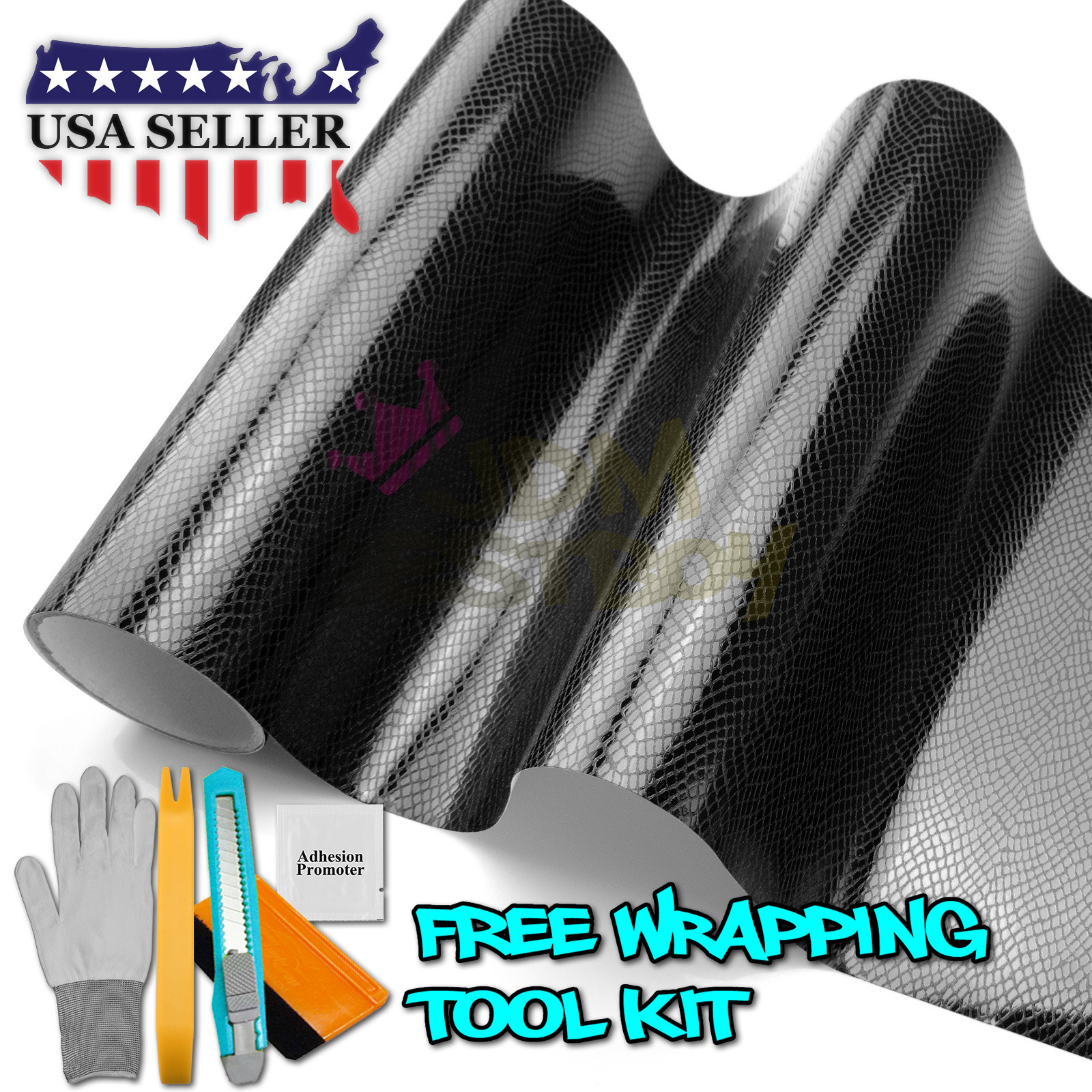 【Snake Skin Reptiles】 Black Leather Vinyl Wrap Sticker Bubble Free Sheet Film